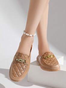 2025 New Metal Buckle Fashionable Solid Color Dress Shoes & Mules - Brown - View 4