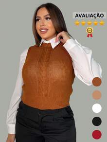 Women Sweater Vests - Lạc đà - Xem 4