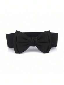 1 peça cinto elástico com laço feminino, acessório para vestido casual - Preto - Ver 2