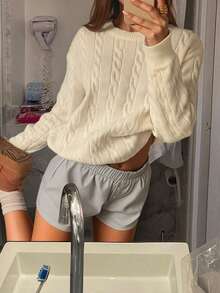 FOR BEAUTY Women's Solid Color Minimalist Twist Knit Sweater, Stylish Geeky Vibe, Suitable For Graduation Season, Back To School, Spring/Summer, Carnival, Valentine's Day, New Year - Apricot - View 4