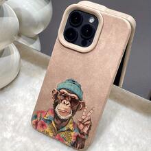 phone16Pro 16Plus 16Pro 16 15 14 13 12 11 XS XR/X XSX XS Teléfono con patrón de diseño de mono, moda anticaídas y a prueba de golpes TM040074 - Marrón - Ver 2