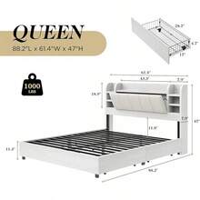 Full/Queen/King Size Storage Bed Frame With Headboard, Bookcase Shelf Design With 4 Drawers And Built-In Charging Station, Modern Platform Bed, No Box Spring Required, White - Xem 3