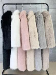 Imitation Fox Fur Long Coat For Women Lapel Solid Street Winter 2025 Warm Fluffy Fox Fur Jacket Female Furry Overcoat