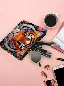1 件波西米亚风格老虎设计拉链化妆包，双面印花收纳袋，带安全拉链，适合旅行、露营、日常使用、化妆品、文具、送给朋友、学生、老师的礼物 - 彩色 - 查看 15