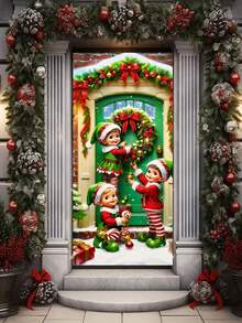 1 Stück, lustige Weihnachts-Türdekoration Banner, strapazierfähiger Polyester, Weihnachtsmann, Süßigkeiten, Elch, Geschenke und Glocken Design, Heim-Türdekoration, geeignet für Weihnachts-Türdekoration, Fenster-Dekoration, Foto-Requisiten