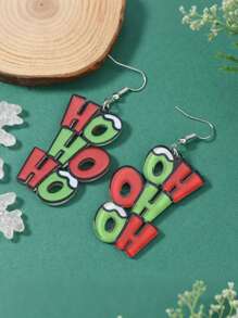 2pcs Cartoon Creative Letter Shaped Earrings, Asymmetric Acrylic HOHO Letter Earrings, Suitable For Daily Wear, Street Style, Holiday Parties, Gift For Friends, Christmas, Halloween (No Card Included)