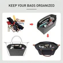 Organizador de bolso de mano con múltiples bolsillos de fieltro con cremallera y portavasos, adecuado para otoño/invierno - Gris - Ver 3