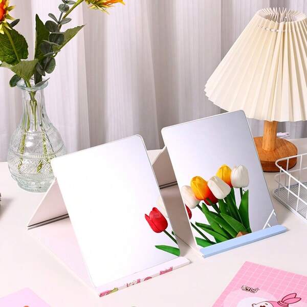 Cartoon Pattern | Portable Folding Makeup Mirror (8.27x5.91 Inches) - With Frame Handheld Mirror, Carry-On Makeup Touch-Up, Student Dorm Desk Mirror/Outdoor/Office/Home, Back To School Season Gift Choice