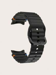 1pc Black Silicone Contrast Stitching Wavy Design Smart Watch Band Compatible With Samsung Galaxy Watch 4/5/6/7 40mm/42mm/43mm/44mm/45mm/46mm/47mm/5 Pro