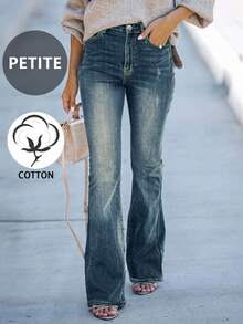 European & American Street Style Minimalist Petite Versatile Slim Fit Flare Jeans - Retro Blue - View 6