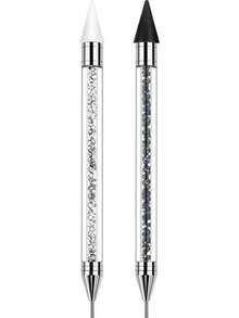 Stilou cu selector de strasuri, stilou cu două capete, pietre prețioase, cristale, știfturi, selector de ceară, creion, stilou, mărgele de cristal, mâner, manichiură, artă pentru unghii, instrument de decorare DIY (negru și alb) - Multicolor - Vizualizare 1