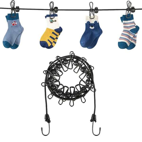 Tendedero de viaje portátil con 12 pinzas, tendedero de plástico retráctil antideslizante para uso doméstico, viajes y colgar al aire libre