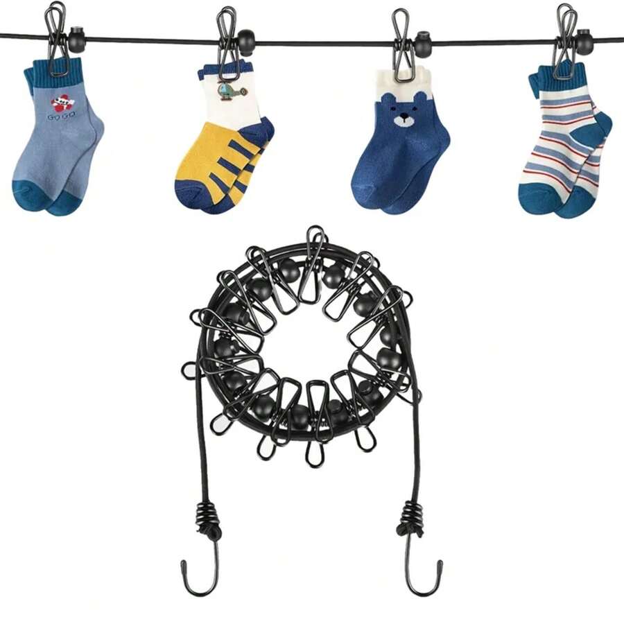 Tendedero de viaje portátil con 12 clips, cuerda de secado de ropa retráctil de plástico antideslizante para el hogar, viajes y colgar al aire libre. - Blanco - Ver 1