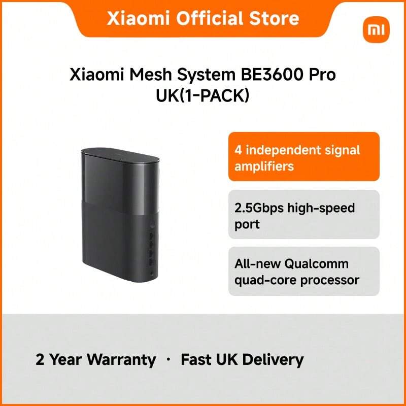 Xiaomi 1pc Mesh System BE3600 Pro WiFi 7 Router – UK Version Dual Band 3600Mbps Wireless Router With 2.5Gbps Port NFC Bluetooth Mesh Gateway 4 Antennas WPA3 Encryption MiWiFi ROM App Control Whole Home Coverage - 黑色 - 查看 1