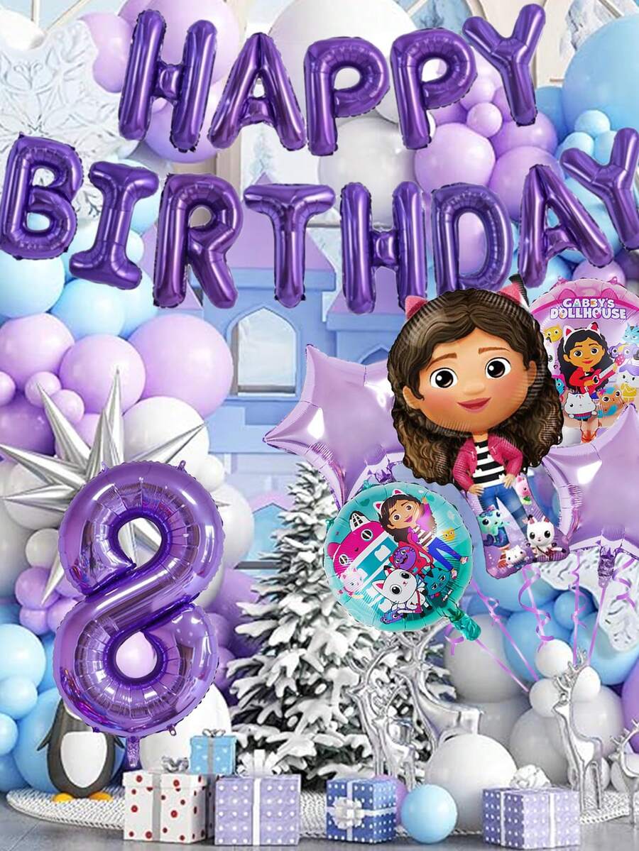 Gabby's Dollhouse Conjunto de Decoração de Balões de Látex para Festa de Aniversário da Série Roxa da Casa da Boneca Cartoon Gabby, para Crianças de 1-9 Anos, Decoração de Cena, Bandeira Roxa Feliz, Melhor Presente de Feriado para Bons Amigos, Decoração Perfeita para Festa, Decoração Doméstica, Decoração de Quarto Perfeita, Presente de Natal, Dia dos Namorados, Ação de Graças