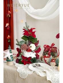 Caja combinada de flores artificiales rosas para decoración de bodas, flores falsas para decoración, flores de seda para decoración de interiores, flores para pastel, flores falsas para manualidades - Feliz Navidad Rojo - Ver 4