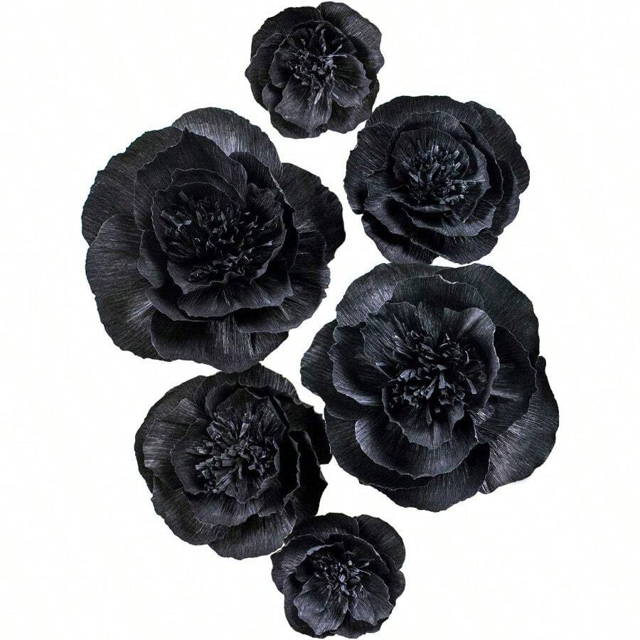 CZ Black Paper Flowers Decorations For Wall Black Artificial 3D Flowers For Wedding Decor  Shower Bridal Shower Set 6 8434 - màu đen - Xem 1