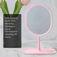Espejo de maquillaje LED ajustable, iluminación inteligente de 3 colores, brillo ajustable, carga USB con un solo toque, espejo de sobremesa de alta definición giratorio 180°, bandeja portátil desmontable, espejo cosmético electrónico de viaje, adecuado para dormitorio, baño, mesita de noche, dormitorio, gran regalo para el Día de la Madre, cumpleaños, mujeres - Multicolor - Ver 15