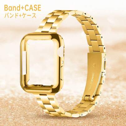 2-In-1 Set: 14mm Narrow Gold Metal Watch Band & Compatible With Ultra/Series 3/2/1/SE/S10/S9/S8/S7/S6/S5/S4/S3/S2/S1, Fits 38mm/40mm/41mm/44mm/45mm/46mm, Gold Ladies Watch Band, Compatible With Apple Watch Case.