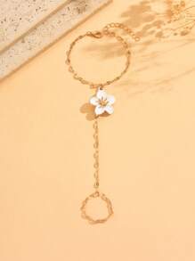 1pc Minimalist Versatile Finger Chain Bracelet, Metal Drip Glaze Floral Design, Fashionable Chain Bracelet For Women, Suitable For Daily Wear, Shopping And Gatherings. Chain Length Can Be Customized.