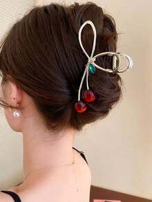 1pc Small Cherry Clip For Women's Large Hairpin, Hair Clip For Back Of Head, High-End Hair Claw, Hair Accessory Cute Valentine's Day Valentines Hair Clips Hair Jaw Clip Hair Clamps Hair Clutch Hair Catcher Clip, School Stuff, College - Gold - 查看 7