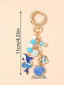 1pc Unisex Alloy Shell & Shark Keychain Pendant Beach Beaded Series Gift For Friends Key Chain Accessory Car Accessories For Women Keychain For Bag - Blue - View 2