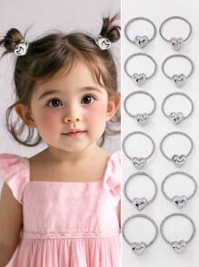 10 条装女童迷你心形金属弹力发带，可爱公主风，百搭，温柔呵护秀发，适合日常使用 - 銀色 - 查看 2