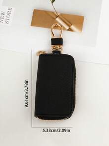 1 pieza Funda universal para llaves de coche de piel sintética de grano de litchi y fibra de carbono, con diseño con cremallera, a prueba de caídas, pérdida y arañazos, conveniente para guardar llaves de casa, adecuado como un pequeño regalo para amigos y familiares - Negro - Ver 12