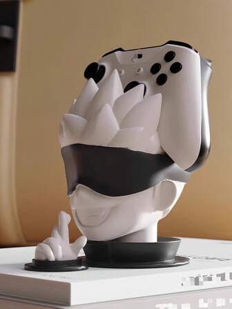 1/2 件带手势装饰的蒙眼头雕像，兼容 和 NS Pro 控制器 - 单支架、游戏控制器展示底座、赛博朋克主题装饰。