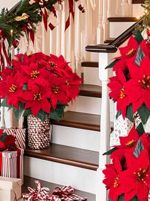 6/3 Stück künstliche Poinsettia Blumen, rote Weihnachtsblumen, künstlicher Poinsettia Strauch, künstliche Pflanzen (Farbe des Stiels zufällig), geeignet für Weihnachtsbaum Zuhause, Tischdekoration, Hochzeitsdekoration, Heimdekoration, Raumdekoration, Weihnachtsdekoration