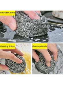 6pcs/12pcs Stainless Steel Kitchen Cleaning Balls - Non-Electric Dish Scrubber, Suitable For Bowls, Pots, Cooktops Stainless Steel Brush & Steel Wool, Cleaning Supplies - Multicolor - View 7