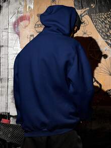 blusa Moletom Shadow Smile Streewear Oversized Unissex Ref-3435 - Azul Marinho - Visão 3