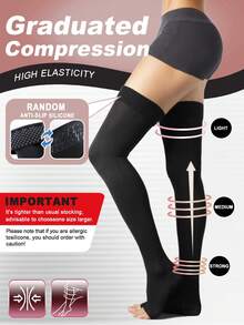 Calcetines altos hasta la rodilla para mujer con puntera abierta, compresión ligera de 15-20 mmHg, transpirables y suaves, con correa elástica antideslizante para adelgazar las piernas