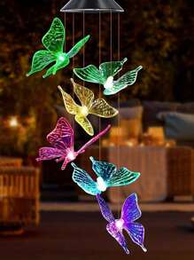 1pc Solar Wind Chimes Light, 6LED Color Changing Solar Wind Chime Light, Waterproof Romantic Solar Powered Butterfly,Dragonfly,Hummingbird Lights, Home, Yard, Balcony, Outdoor Garden Decoration Fall Decor House Decor Outdoor Decor