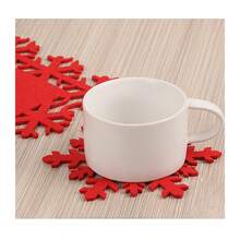 5pcs Red Felt Coasters, Christmas Snowflake Tableware, Suitable For Christmas Dinner Table