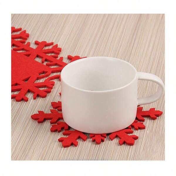 5pcs Red Felt Coasters, Christmas Snowflake Tableware, Suitable For Christmas Dinner Table