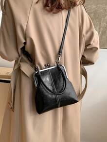 2025 新款时尚复古 PU 材质手提包，可拆卸女士单肩包，带纽扣开合钱包 - 黑色 - 查看 1