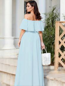 Women Maxi Dresses - Blue and White - View 2