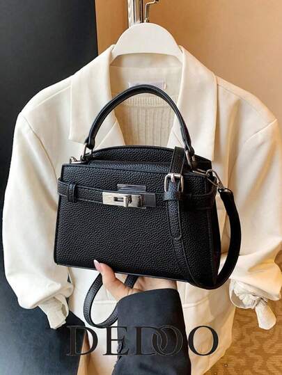 Dedoo Fashionable High-End Lychee Pattern Women's Handbag, Simple Strap Decoration Adjustable Shoulder Strap Messenger Bag, Exquisite Hardware Lock Shoulder Commuter Bag, Magnetic Buckle Opening And Closing Multifunctional Lightweight Storage Messenger Bag, Simple And Atmospheric Solid Color Handbag, Durable PU Material Women's Shoulder Bag, Suitable For Giving To Friends, Shopping, Dating, Business Trips, Travel And Vacation