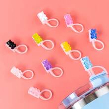 Silicone Bear Straw Caps, Acrylic Crystal Clear Silicone Bear Straw Caps, Straw Sleeves, Silicone Straw Clips - Multicolor - View 2