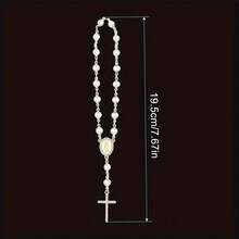 Pearl Rosary Cross Pendant Rearview Mirror Charm - Elegant Catholic Religious Rearview Mirror Decor With Glossy Beads - Fits Most Cars/SUVs - Inspirational Gift For Baptism/First Communion/Christmas (Gold/Silver) - Car Accessories, Car Decor, Car Interior Accessories, Automotive Supplies, Car Accessories - Multicolor - View 4