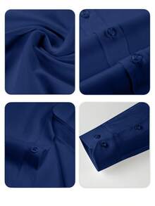 Men's Shirt Solid Color Versatile Banquet Festival Daily Wedding Tuxedo Formal Long-Sleeved Outfit Men Single-Breasted Size XS-XXXL 1PC Fall Clothes For Men - 藏青色 - 查看 5