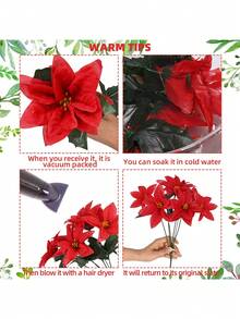 6/3 Stück künstliche Poinsettia Blumen, rote Weihnachtsblumen, künstlicher Poinsettia Strauch, künstliche Pflanzen (Farbe des Stiels zufällig), geeignet für Weihnachtsbaum Zuhause, Tischdekoration, Hochzeitsdekoration, Heimdekoration, Raumdekoration, Weihnachtsdekoration