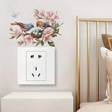 创意鸟巢、鸟妈妈和宝宝开关贴、可爱熊猫拿着雨伞开关墙贴，适用于酒店、家庭、办公室、客厅、卧室，可移除 PVC 墙贴 - 彩色 - 查看 2