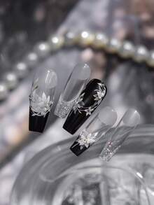 秋季新款1片装5D美甲贴纸梦幻蓝紫珍珠蝴蝶玫瑰花朵蝴蝶结指甲贴贝壳灯设计自粘贴纸美甲装饰花朵指甲贴5D浮雕百合花朵贴纸 - 彩色 - 查看 6