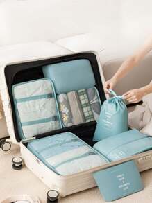 9件套大容量旅行收纳袋，多用途衣物及个人护理用品分类收纳袋，超强收纳能力，节省空间，防尘收纳袋，轻便旅行打包袋，易于打包携带