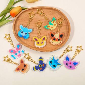 pocket monsters Pokemon Eeveelutions Acrylic Keychains - Cute Anime Character Key Rings With Star Charms, Eevee Evolution Collection For Fans, Ideal Halloween Accessories Teachers Day Christmas Gift Ideas Bag Accessories Lanyards With Id Holder Car Accessories Bag Charms