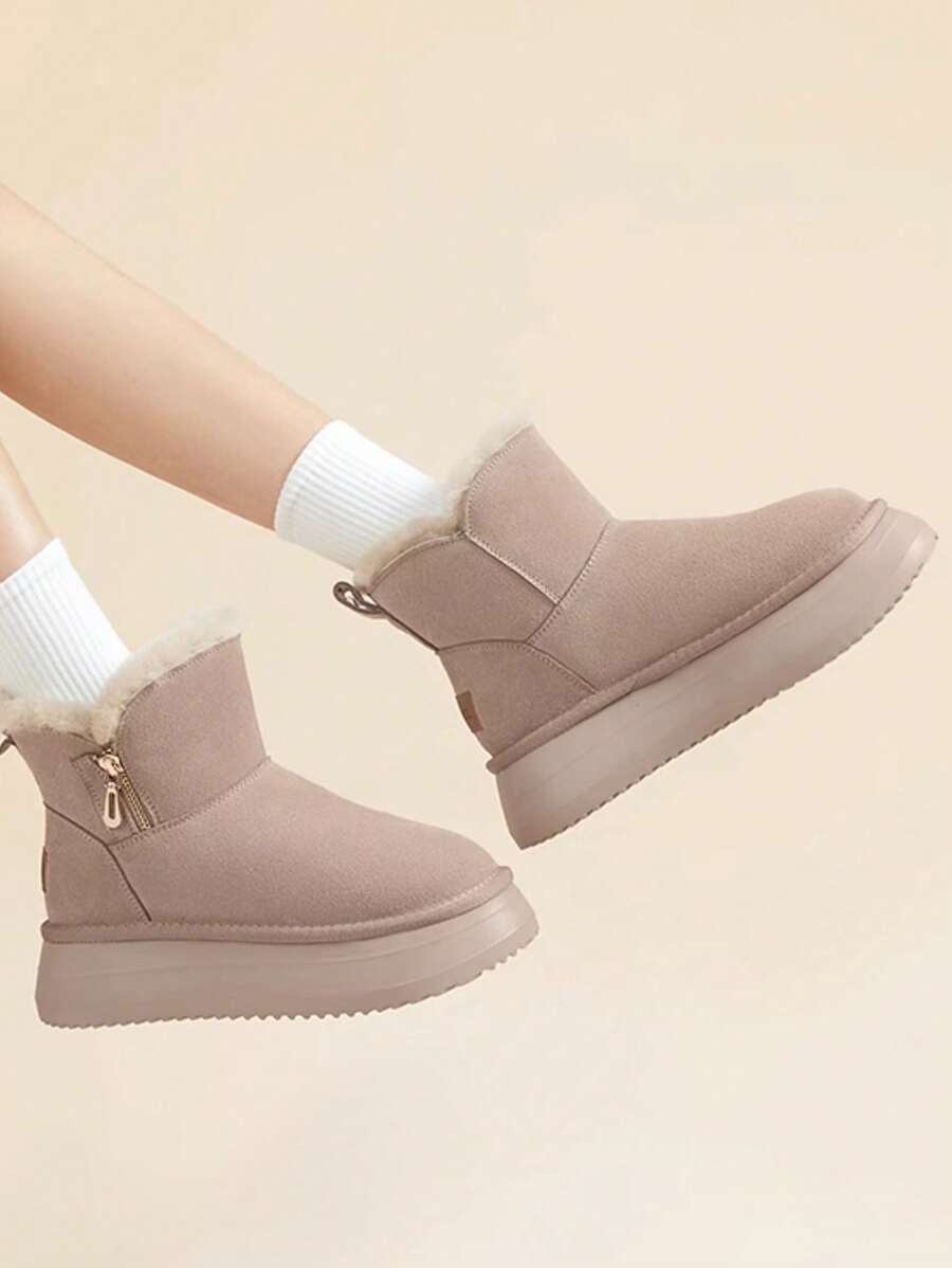 CAMEL CROWN Women's Sports Casual Shoes, Autumn And Winter Fashionable Fleece-Lined Thickened Warm Snow Boots, Comfortable And Soft Short Boots - Red Bean Paste - View 1
