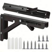 TAIMASI Heavy-Duty Folding Shelf Brackets - Space-Saving Wall-Mounted Design For Tables & Workbenches | Includes Mounting Screws - Seasonal Solution For: • Labor Day Workshop Upgrades • Thanksgiving Extra Serving Space • Christmas Gift For DIY Enthusiasts • New Year's Home Improvement Goals - 黑色 - 查看 3