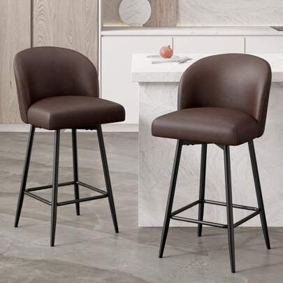 Nalupatio Barhocker-Set mit 2 Stück, Thekenhöhe, 360° drehbare Barhocker mit hoher Rückenlehne und Metallbeinen, 66 cm Sitzhöhe, gepolsterte Barstühle aus PU-Leder für Kücheninsel, Esszimmer, Cafés